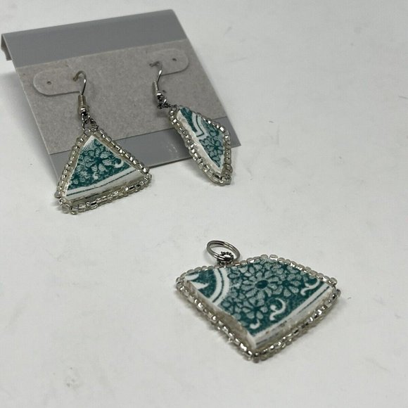 Handmade Earrings & Necklace Set Made from Vintage Pottery - Picture 1 of 6